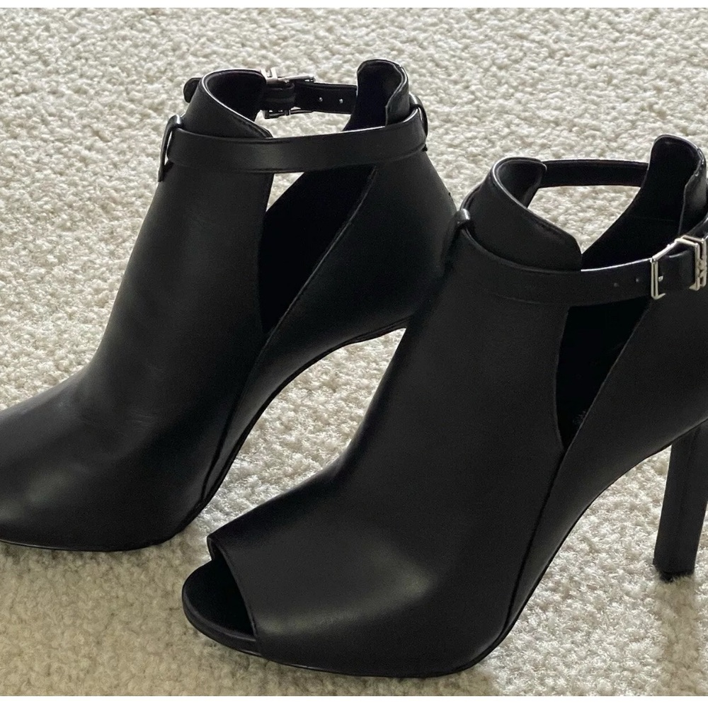 Michael Kors Black Stiletto Heeled Boots with Open-Toe Design
